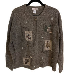 𝅺🎀 Northern Reflections Zip Embroidered Knit Cardigan Sweater